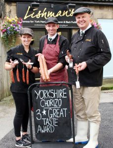 Myself and my daughter Emma, pictured with our newest recruit, Andrew Waterhouse.<br /> <br /> Andrew is an important member of our Charcuterie team and joined as a butcher in June 2017.